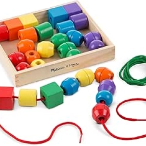 Perles à Enfiler Melissa & Doug - 30 Perles en Bois Colorées + 2 Lacets