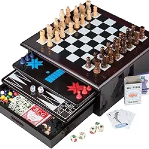 Coffret 15 Jeux de Société en Bois - Centre de Jeux Deluxe avec Rangement