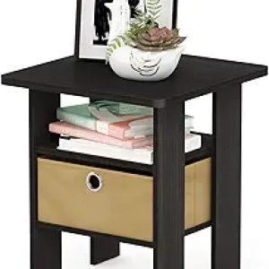 Table de Nuit Furinno ANDREY Espresso - Petite Table d'Appoint avec Étagères