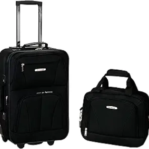 Ensemble valise Rockland Fashion 2 pièces - Valise cabine extensible noire avec sac