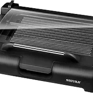 Plancha électrique Secura 1800W - Grill réversible 2 en 1 avec couvercle verre