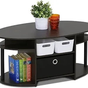 Table Basse Ovale Furinno Jaya Noyer - Design Simple avec Rangement