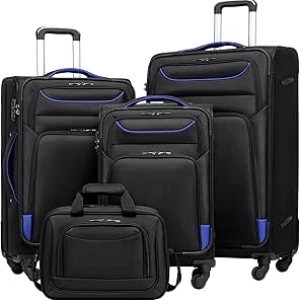 Ensemble Valise Coolife 4 Pièces avec Serrure TSA - Noir/Bleu