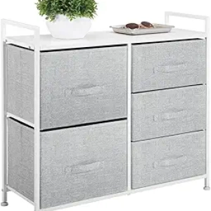 Commode 5 tiroirs gris/blanc mDesign - Meuble rangement chambre