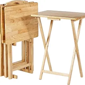 Lot de 4 Plateaux Repas Pliants Amazon Basics avec Rangement - Bois Naturel