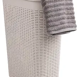 Panier à linge 40L avec couvercle - Design osier premium ivoire