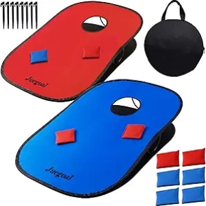 Cornhole 2 en 1 Portable - Jeu de Sac de Haricots et Morpion pour Jardin