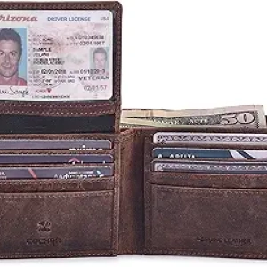 Portefeuille Bifold Homme Cuir Véritable RFID - Crazy Horse Cognac