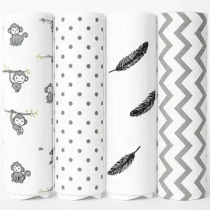 Couvertures à Emmaillotter en Mousseline 100% Coton - Pack de 4 Langes Bébé 120x120cm
