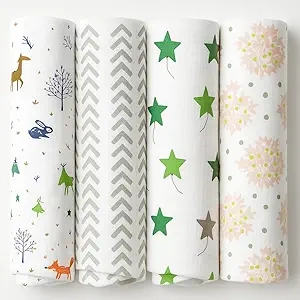 Couvertures Mousseline pour Bébé 120x120cm - Pack de 4 Langes Naissance Unisexes