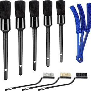 Kit 9 Brosses Détailing Voiture - Nettoyage Intérieur & Moteur