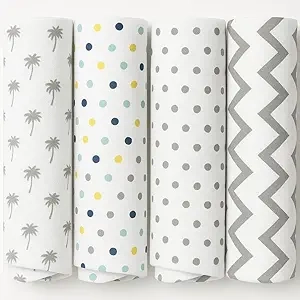 Lot de 4 Langes Mousseline 100% Coton - Couvertures Bébé Naissance 120x120cm