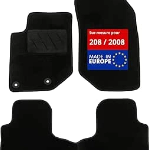 Tapis de voiture Peugeot 208 3 pièces antidérapant noir premium