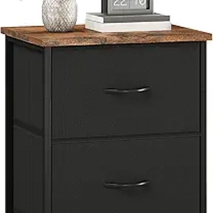 Table de nuit 2 tiroirs noir rustique - Petit meuble chambre gain de place