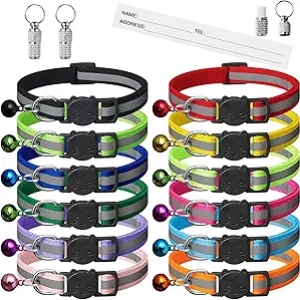 Lot de 12 Colliers Chat Réfléchissants avec Clochettes et Boucle Sécurité