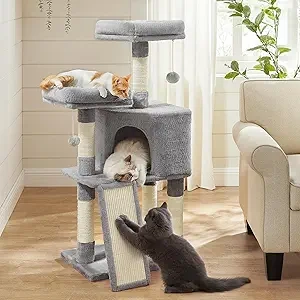 Feandrea Cat Tower 45.3" - Arbre à Chat avec Grotte et Griffoir pour Chats d'Intérieur