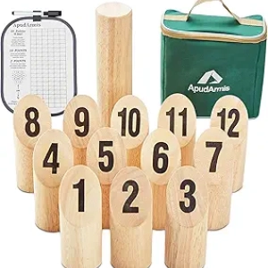 Jeu de Lancer Quilles Bois Numéroté - Set Complet Extérieur Famille