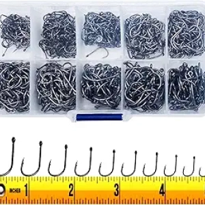 300 Hameçons de Pêche en Acier Carbone - 10 Tailles avec Boîte Portable