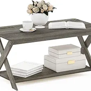 Table Basse Furinno Criss-Cross Chêne Gris - Design Moderne 35.4x16 pouces