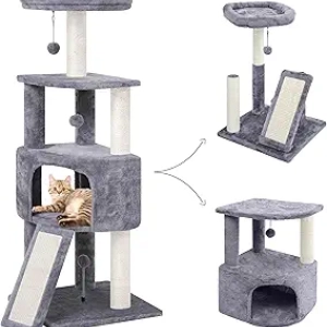 Arbre à Chat 45cm Gris - Tour Multi-Niveaux Compact pour Petit Espace