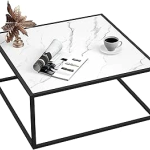 Table Basse Carrée Blanc Marbre - Design Moderne 70x70cm