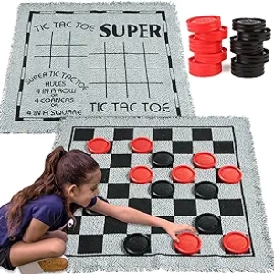 Jeu 3 en 1 Géant Damier, Morpion - Jeu de Société Famille