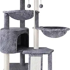 Arbre à Chat 3 Étages Gris avec Condo et 2 Hamacs - Griffoir Sisal