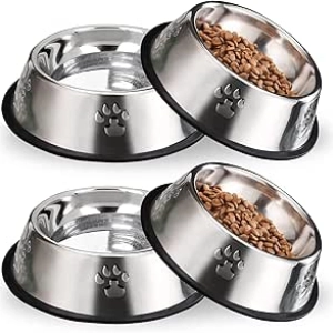 Gamelle Chien Chat Inox 4 Pièces - Bol Anti-Dérapant Empilable