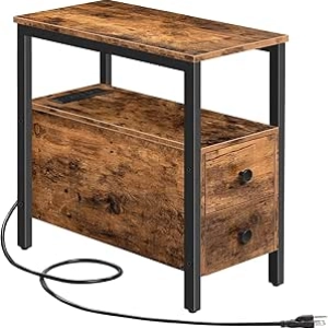Table de Nuit avec Station de Charge USB - Meuble Petit Espace Rustic