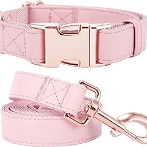 Collier et Laisse pour Chien Cuir Végan Rose Gold - S M L
