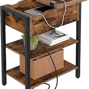 Table de Nuit avec Station de Recharge USB - HOOBRO Rustic Brown
