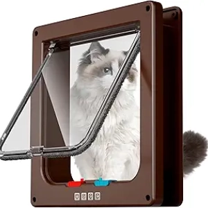 Chatière Intérieure 4 Modes - Porte Chat Marron Automatique