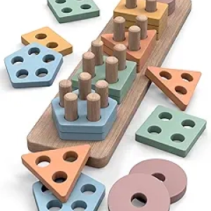 Jouet Montessori en Bois 1-3 ans - Trieur de Formes & Puzzle d'Empilage