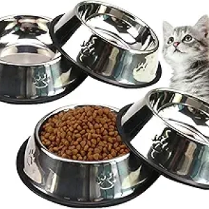 Gamelle Chat Inox Antidérapante - Set 4 Bols avec Base Caoutchouc