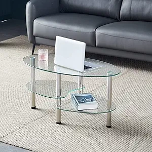 Table Basse Ovale en Verre 3 Étages - Table de Salon Moderne