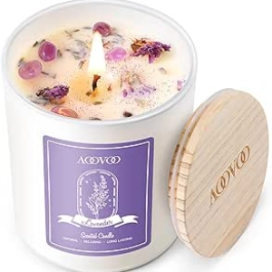 Bougie Lavande Aromathérapie avec Cristaux - Cadeau Femme