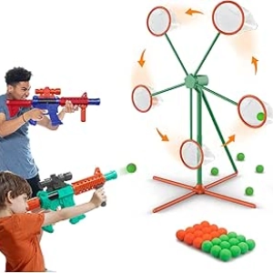 Jeu de Tir Enfant 5-13 ans - 2 Pistolets + Cible Rotative + 24 Balles Mousse