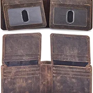 Portefeuille Cuir Véritable Bifold RFID Blocking Homme - Crazy Horse Moss