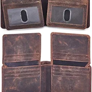 Portefeuille Homme Cuir Véritable Bifold RFID - Crazy Horse Cognac