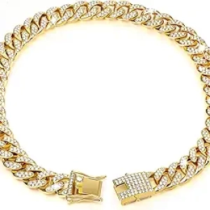 Collier Chaîne Dorée Chien Cuban Style - Diamants Zirconia 20cm