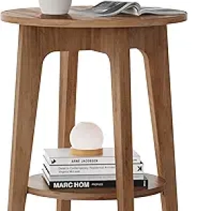 Table de nuit ronde VASAGLE MAEZO - Petite table d'appoint 2 niveaux noyer