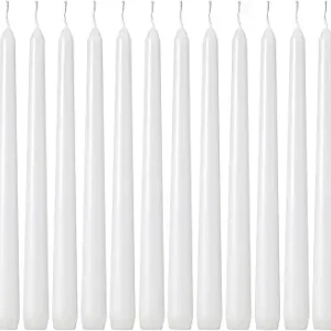Lot de 24 Bougies Coniques 25cm Blanc - Sans Gouttes, Longue Tenue 8h