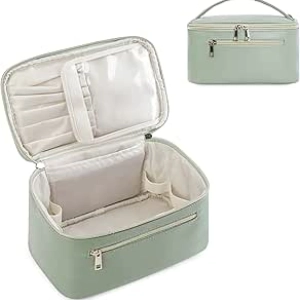 Trousse de maquillage de voyage Wandering Nature - Cuir végan vert sauge