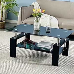 Table Basse Rectangulaire Moderne en Verre et Bois - Design Élégant