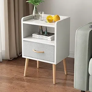 Table de Nuit Blanche Design Scandinave avec Tiroir - Petit Chevet Compact