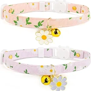 Lot de 2 Colliers pour Chat Ajustables avec Clochette et Fleurs - Sécurisé