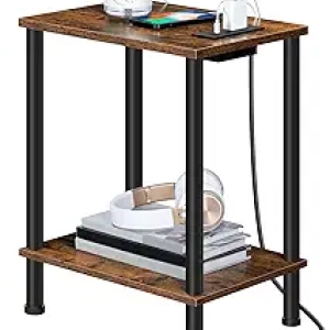 Table de Nuit HOOBRO avec Station de Charge USB - Marron Rustique