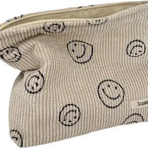 Trousse de Maquillage Femme Velours Côtelé - Smiley Dots Aesthetic
