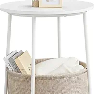 Table de chevet ronde VASAGLE LILEA - Design moderne blanc et marron avec panier