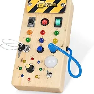 Tableau d'activités Montessori en bois avec 8 interrupteurs LED - Jouet sensoriel enfant 1 an+